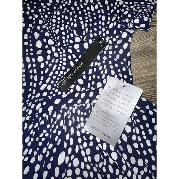 MAGGY LONDON Navy White Dot Print Cuff Sleeve Midi Dress. Size 16W. NWT. 7 - Picture 3 of 11